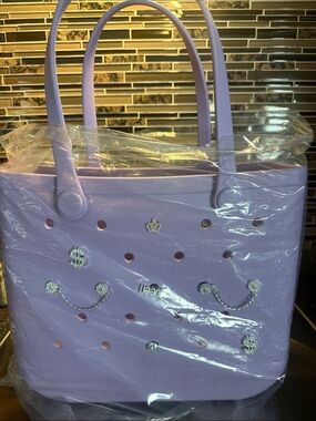 Lavender Smiley Tote Bag with Charm Accents